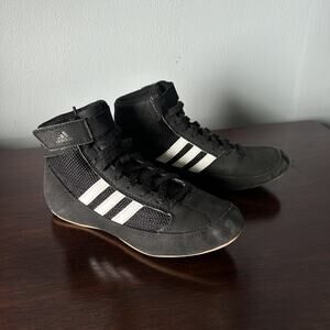 Adidas Boys HVC 2 AQ3327 Black Lace Up Wrestling Shoes With Strap Youth Size 3